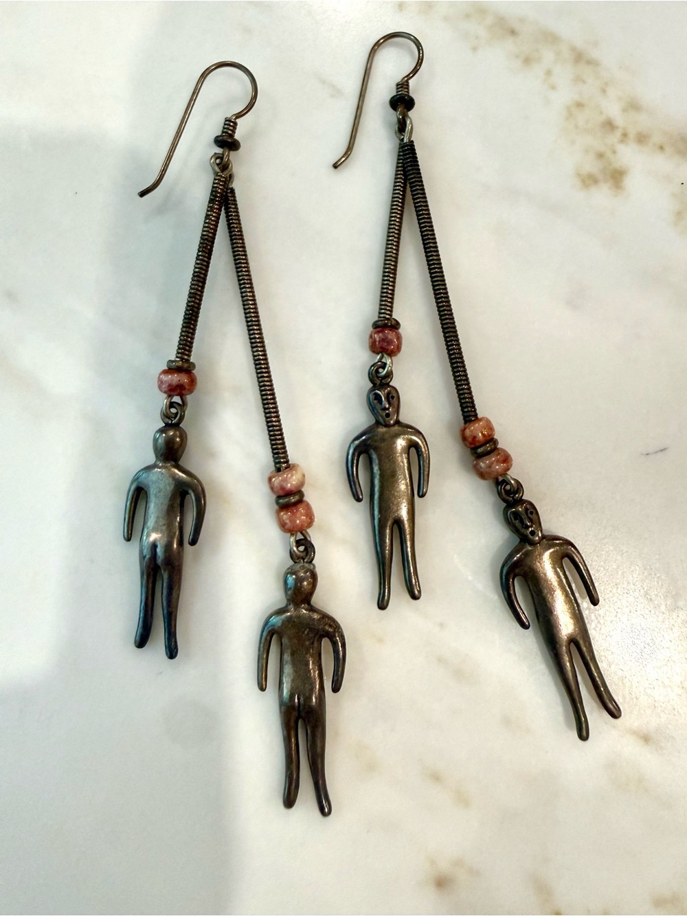 Artisan Silver-Tone Dangle Earrings with People and Beads